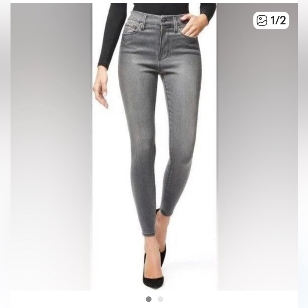 Good American Good Waist Grey Coated Skinny Jeans